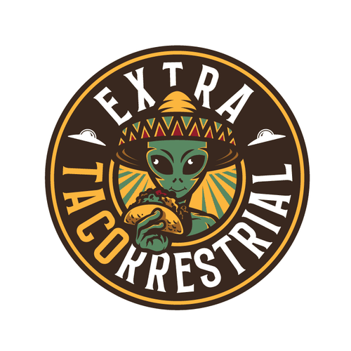 Alien logo with the title 'Taco food truck logo design'