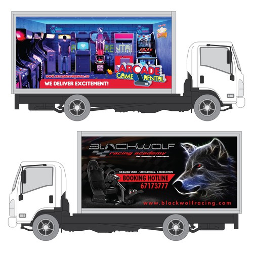 Arcade design with the title 'Arcade Game Box Truck'
