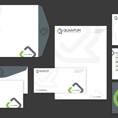 Create new stationery, bus cards and powerpoint templates for Quantum Accounting Group