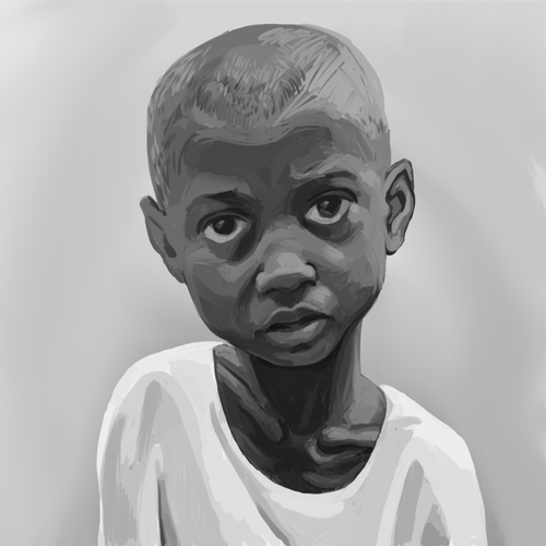 Grayscale design with the title 'Illustration of two hungry children for non profit organisation'