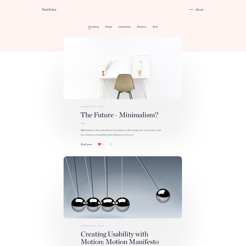 Minimalist website with the title 'Minimal Blog'