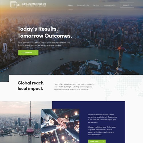 Business website with the title 'Web design for Eiku Shanghai'