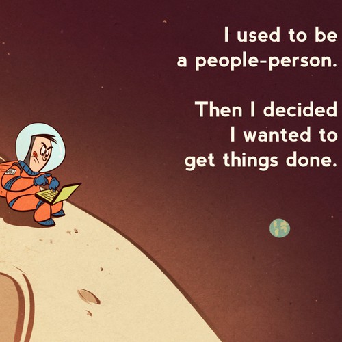 Moon illustration with the title 'Life of an Entrepreneur Cartoon - Get Things Done'