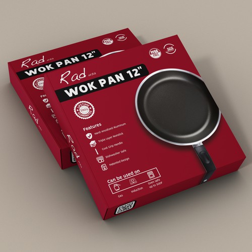 Kitchen packaging with the title 'Design a CLEAN, RAD Box for a Saute/Wok Pan'