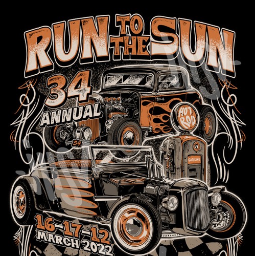 Hot rod design with the title 'Run to the Sun Hot Rod'