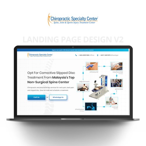 Chiropractic design with the title 'Landing Page Design - Chiropractic Specialty Center'