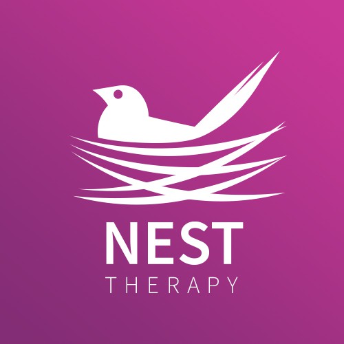 Black and purple logo with the title 'Logo Concept for Nest Therapy'