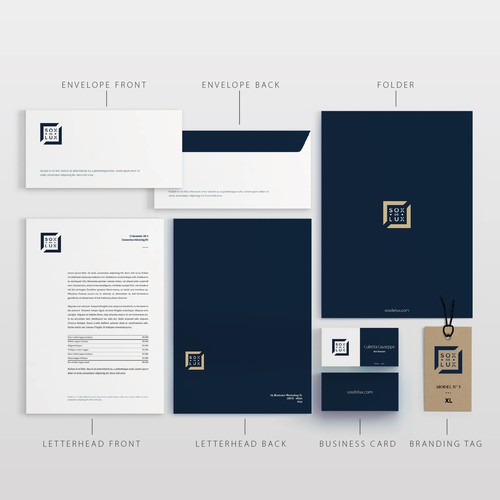 Letterhead brand with the title 'Creating a young, chic and original logo for SOX DE LUX'