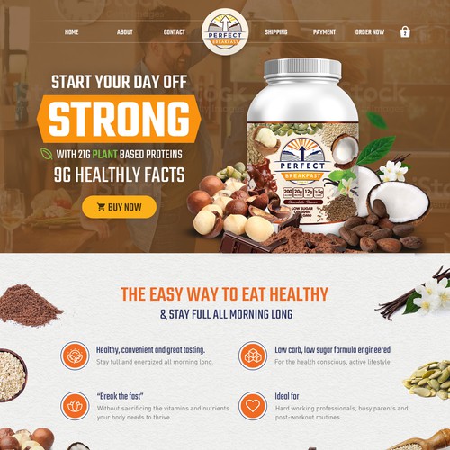 Fitness website with the title 'Website design for Perfect Breakfast'