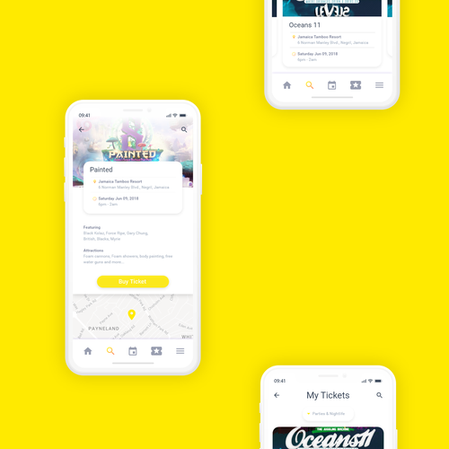 Event planning design with the title 'Event Ticketing App Design'