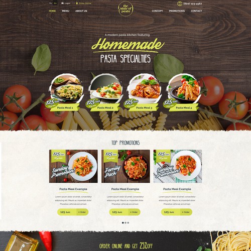 Restaurant website with the title 'Website for a homemade pasta restaurant chain'
