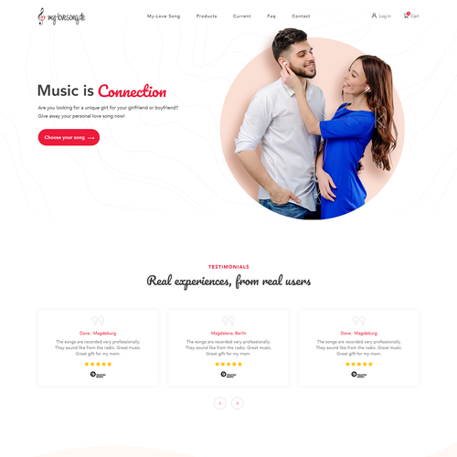 Red website with the title 'Personalized Song Gift Company Website'