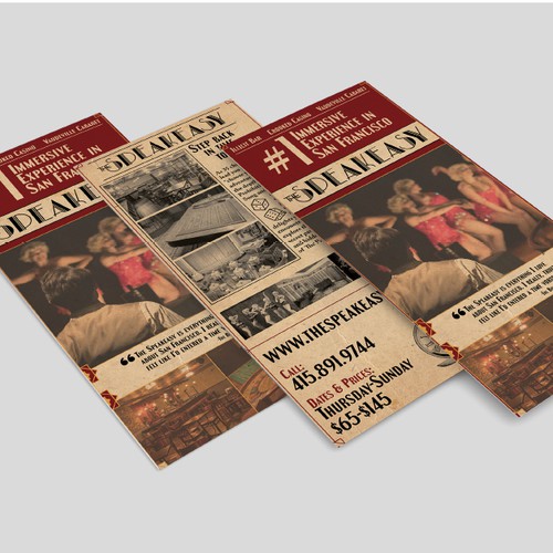 Rack card design with the title 'Rack card for The Speakeasy'