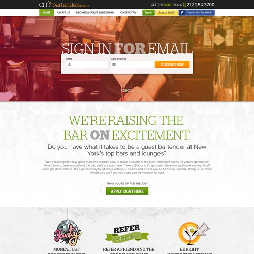 Restaurant website with the title 'City Bar Tenders'