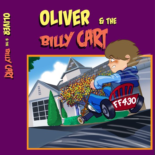 Cartoon book cover with the title 'Oliver and the Billy cart; by Lou Silluzio'