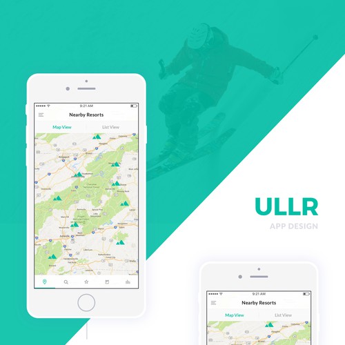 Skiing design with the title 'ULLR App'