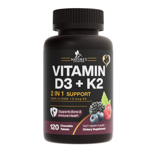 Gluten-free label with the title 'Tasty Vitamin D3 K2 Supplement'