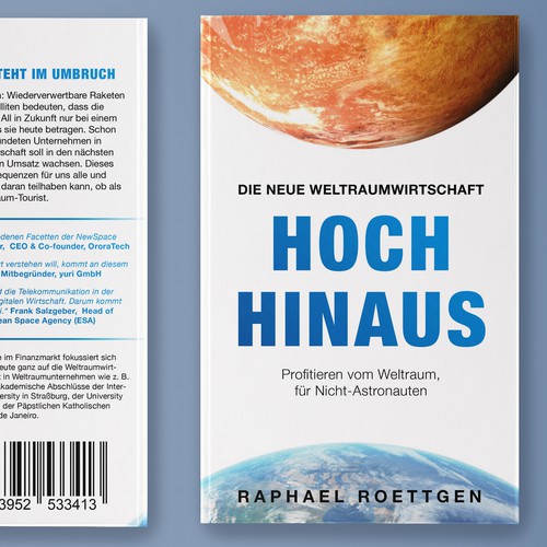 White background design with the title 'Cover Design for a Space Business Book'