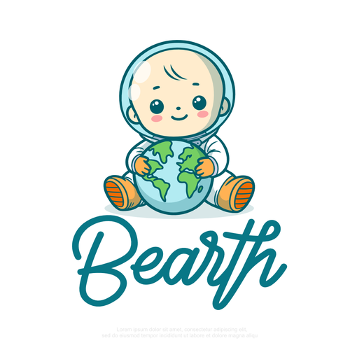 Globe logo with the title 'Mascot Logo Character, cartoon of a Baby Astronaut holding a Globe/Earth'
