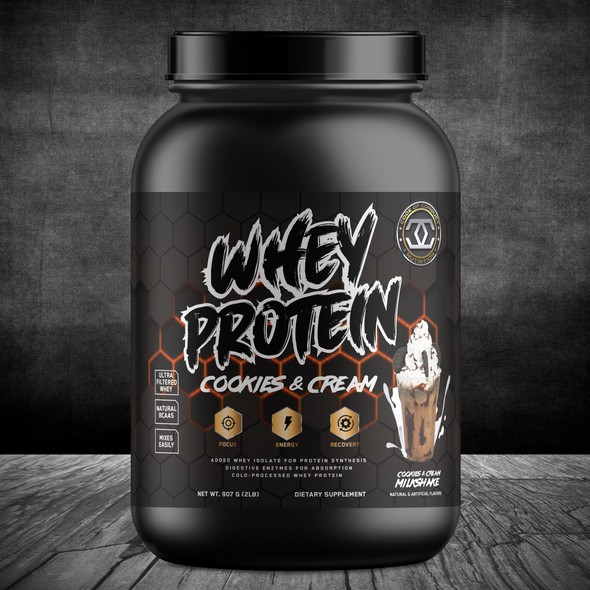 Whey packaging with the title 'CODE OF CONDUCT WHEY PROTEIN'