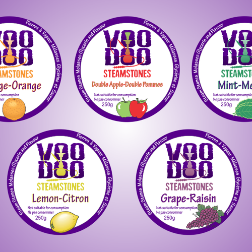 Purple label with the title 'Voodoo steamstones needs a new product label'