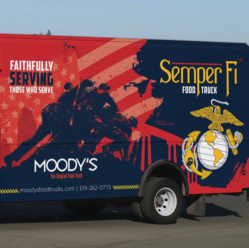 Food truck design with the title 'Kickass Food Truck for Marine Base'