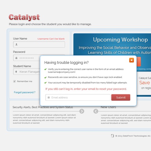 Login website with the title ' Login page design for Catalyst/DataFinch Technologies'