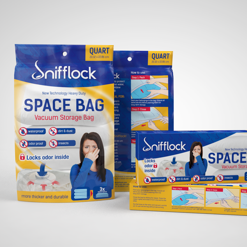 Storage design with the title ' Vacuum storage bag and box design.'