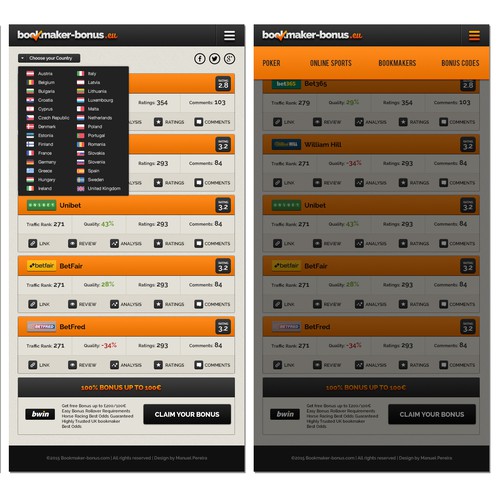Layout website with the title 'Betting website mobile layout'
