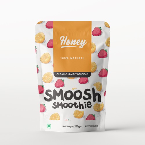 Orange label with the title 'Pouch bag design'