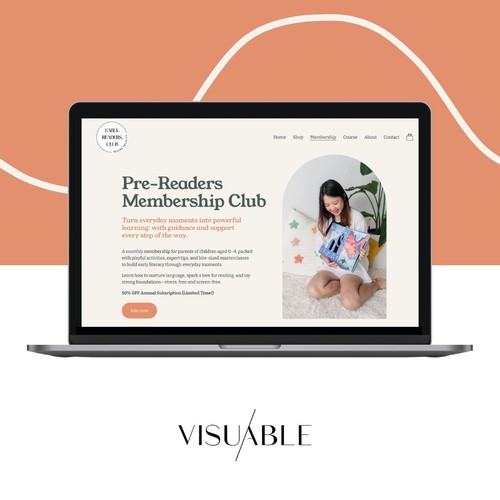 Mobile-first design with the title 'Website & Brand Identity Design for an Educational Membership Platform'