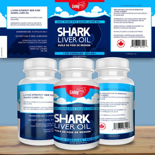 Vitamin label with the title 'Shark Liver Oil Label Design'
