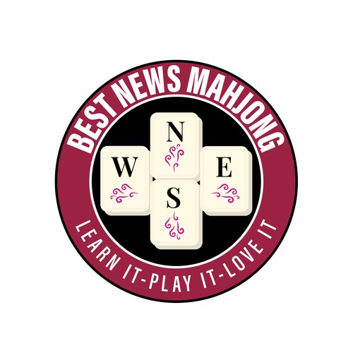 Game logo with the title 'Best News Mahjong — Playful Game & Tile Emblem Logo'