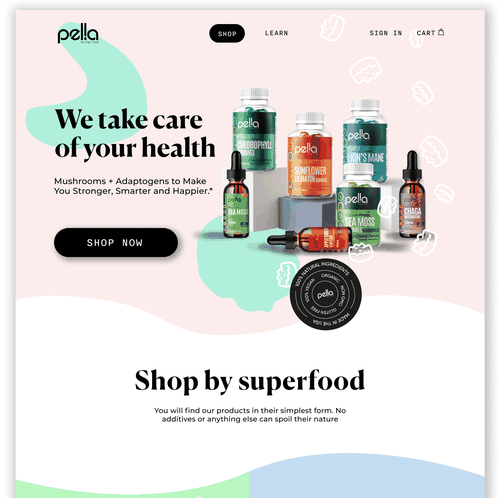 Playful website with the title 'Web Design for a Health Brand'