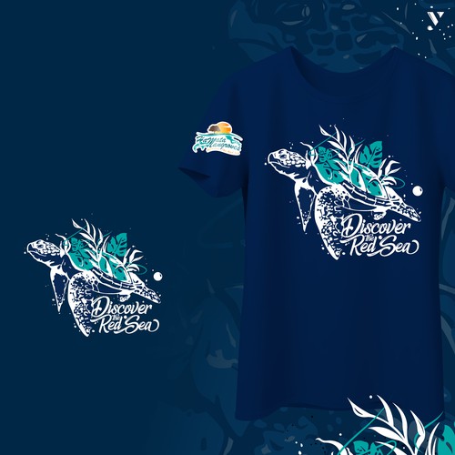 Blue t-shirt with the title ' Illustrated t-shirt design for liveaboard egypt buseo company'