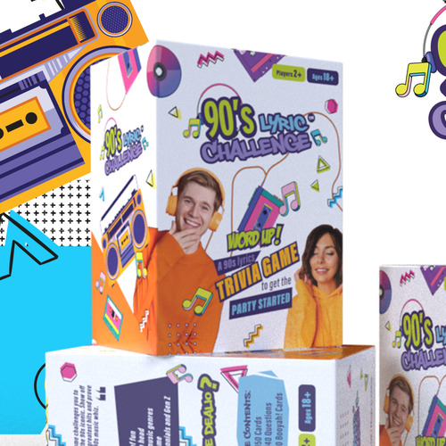 90s design with the title '90's theme for packaging game'