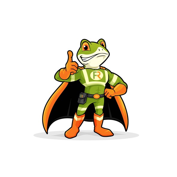 Hero design with the title 'Frogman Restoration Mascot Design'