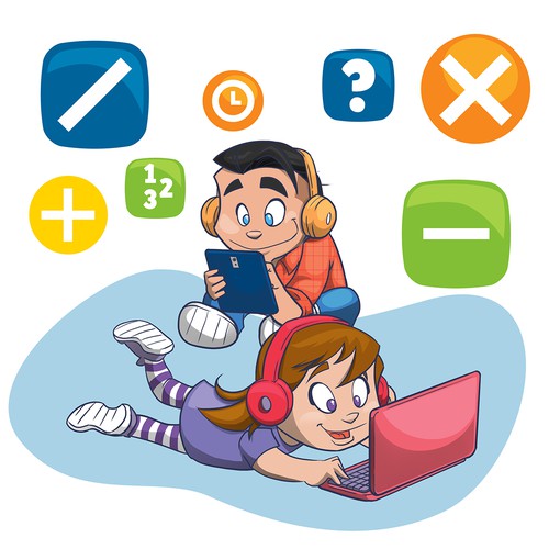 Comics illustration with the title 'Maths kids'