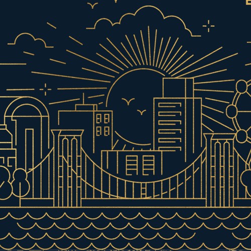 Envelope design with the title 'Cityscape Envelope Illustration'