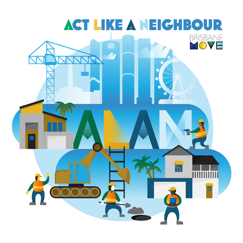 Construction artwork with the title 'ALAN - Act Like a Neighbour'