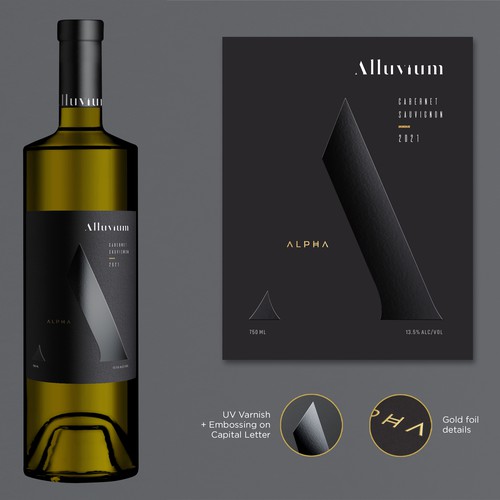 Gold foil label with the title 'Label design entry'