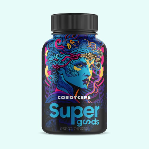 Energy label with the title 'Mushroom Supplement Packaging Design'