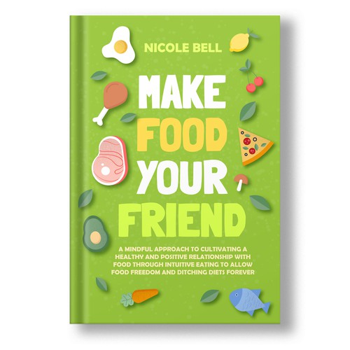 Cartoon book cover with the title 'Book cover for intuitive eating niche'