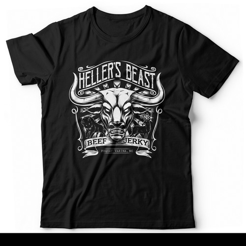 Longhorn design with the title 'HELLER'S BEAST JERKY'
