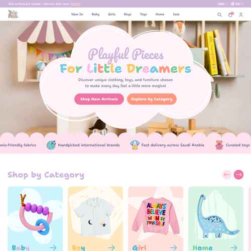 Online store website with the title 'Très Petit Shopify Store Redesign'
