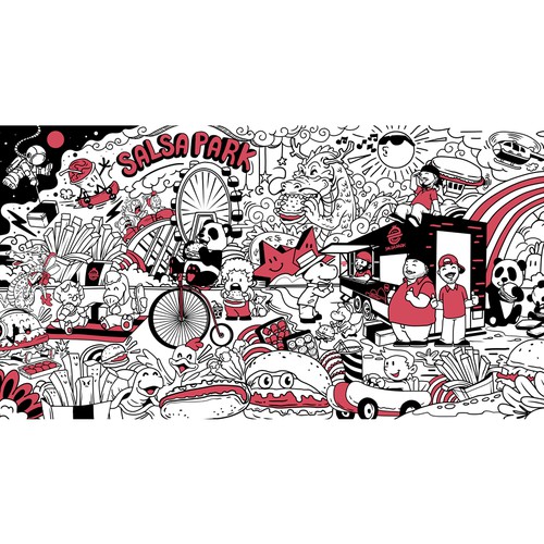 Mural artwork with the title 'mural fast casual restaurant'