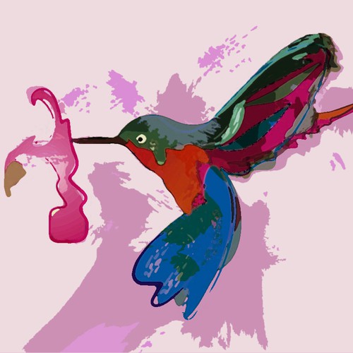 Pink artwork with the title 'Tropical bird illustration for fashion t-shirt'