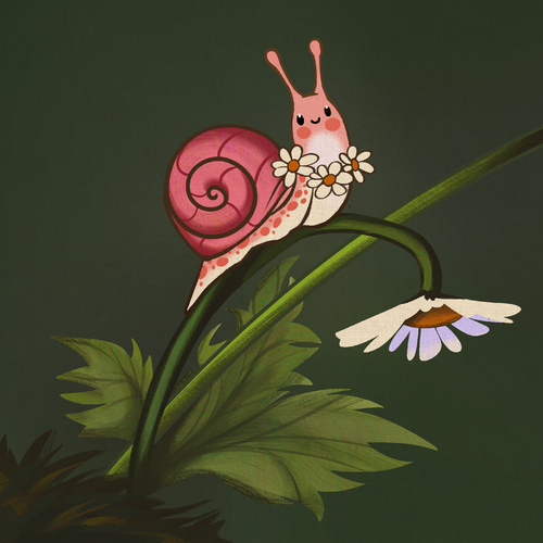 Snail design with the title 'Painted Character Snail for Childrens' Book'
