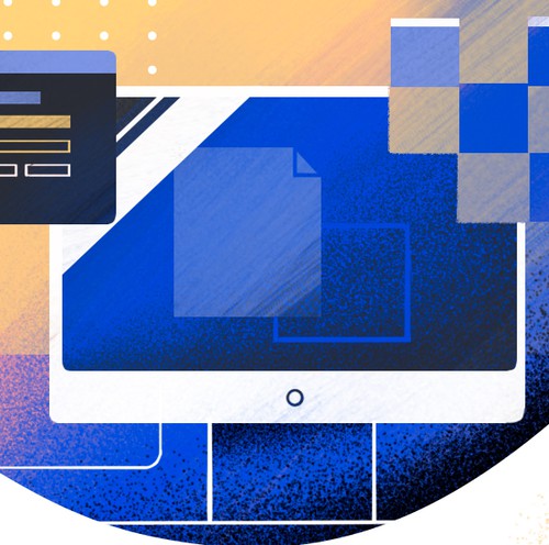 Animated illustration with the title 'Creating digital content'