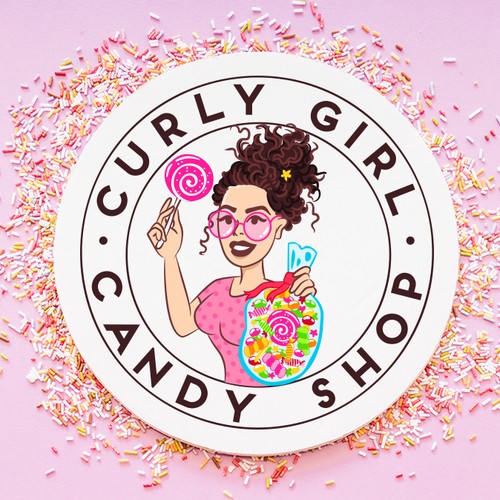 Vector logo with the title 'Curly Girl Candy Shop'